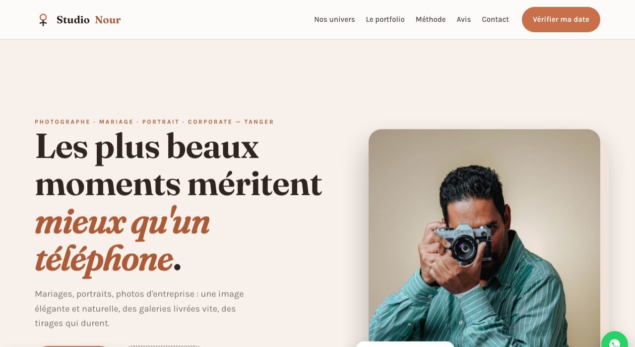 Exemple de landing page — Photographe