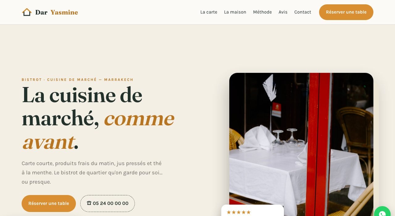 Exemple de landing page — Restaurant